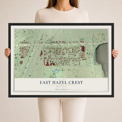 Map of East Hazel Crest, Illinois, 24 x 36 inch print in a black wood frame