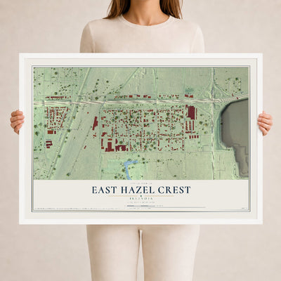 Map of East Hazel Crest, Illinois, 24 x 36 inch print in a white wood frame