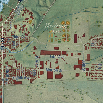 Second close-up of the map of East Moline, Illinois print showing more streets and buildings