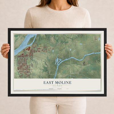 Map of East Moline, Illinois, 12 x 18 inch print in a black wood frame
