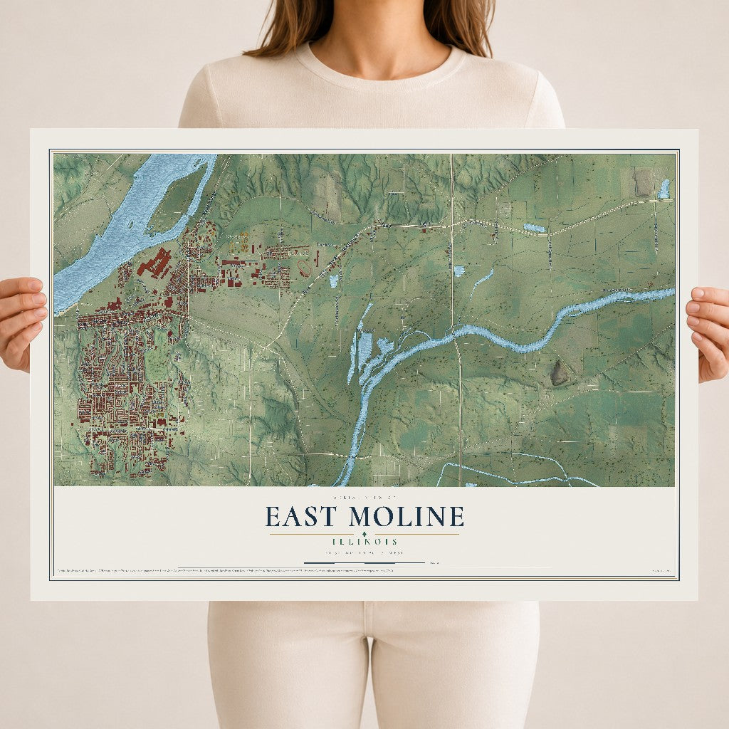 Map of East Moline, Illinois, 18 x 24 inch unframed archival matte print