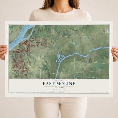 Map of East Moline, Illinois, 18 x 24 inch unframed archival matte print