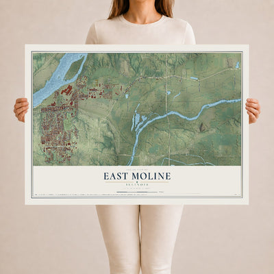Map of East Moline, Illinois, 24 x 36 inch unframed archival matte print