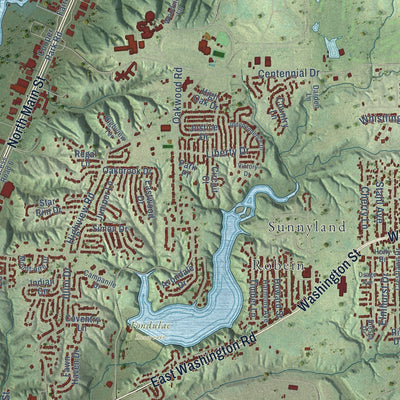 Close-up of the map of East Peoria, Illinois print showing street and building detail