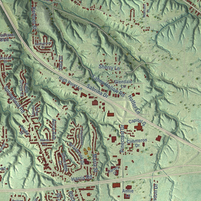 Second close-up of the map of East Peoria, Illinois print showing more streets and buildings