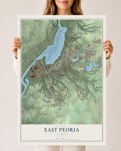 Map of East Peoria, Illinois, 24 x 36 inch unframed archival matte print