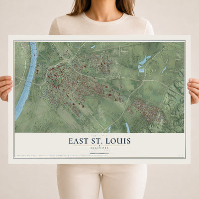 Map of East St. Louis, Illinois, 18 x 24 inch unframed archival matte print