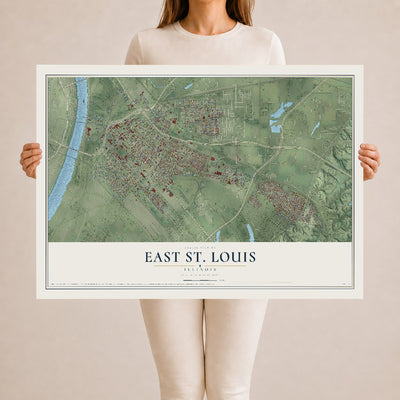 Map of East St. Louis, Illinois, 24 x 36 inch unframed archival matte print