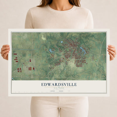 Map of Edwardsville, Illinois, 12 x 18 inch unframed archival matte print