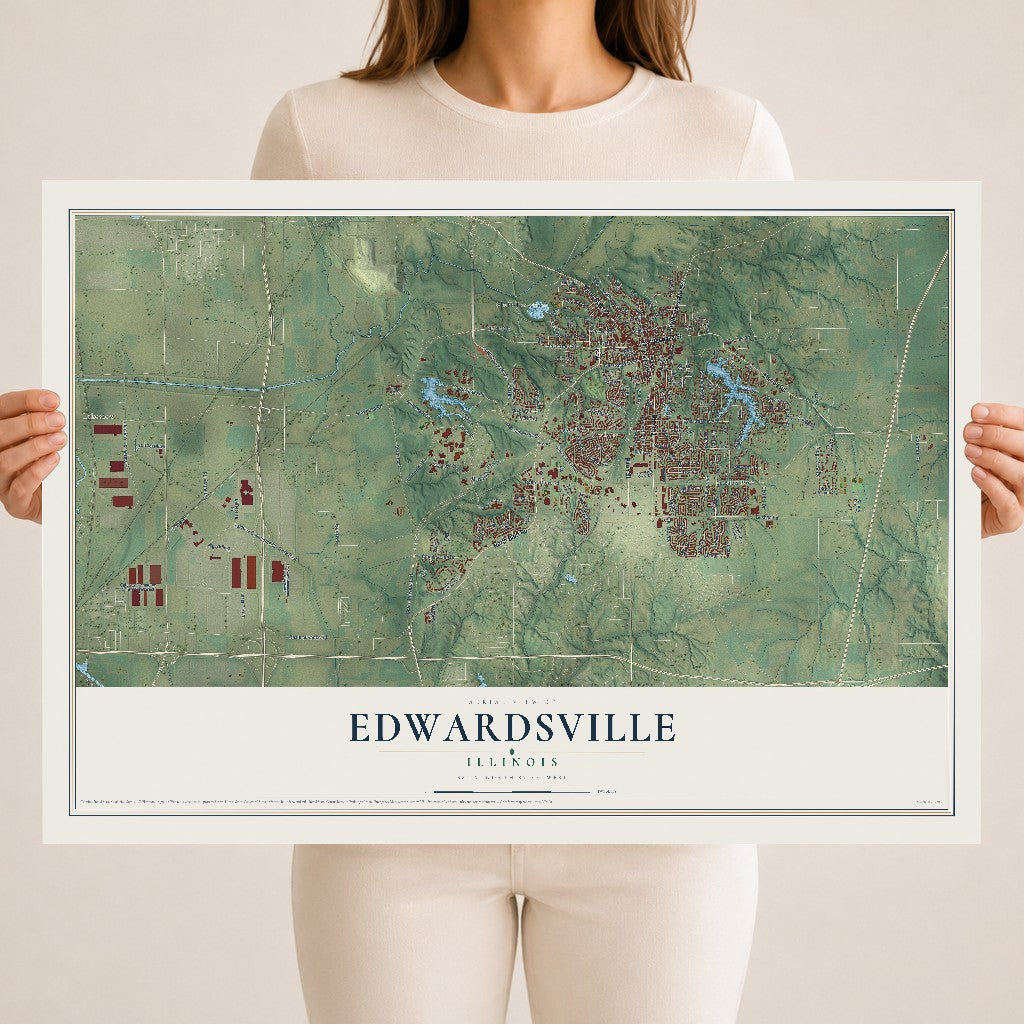 Map of Edwardsville, Illinois, 18 x 24 inch unframed archival matte print