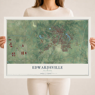 Map of Edwardsville, Illinois, 18 x 24 inch unframed archival matte print