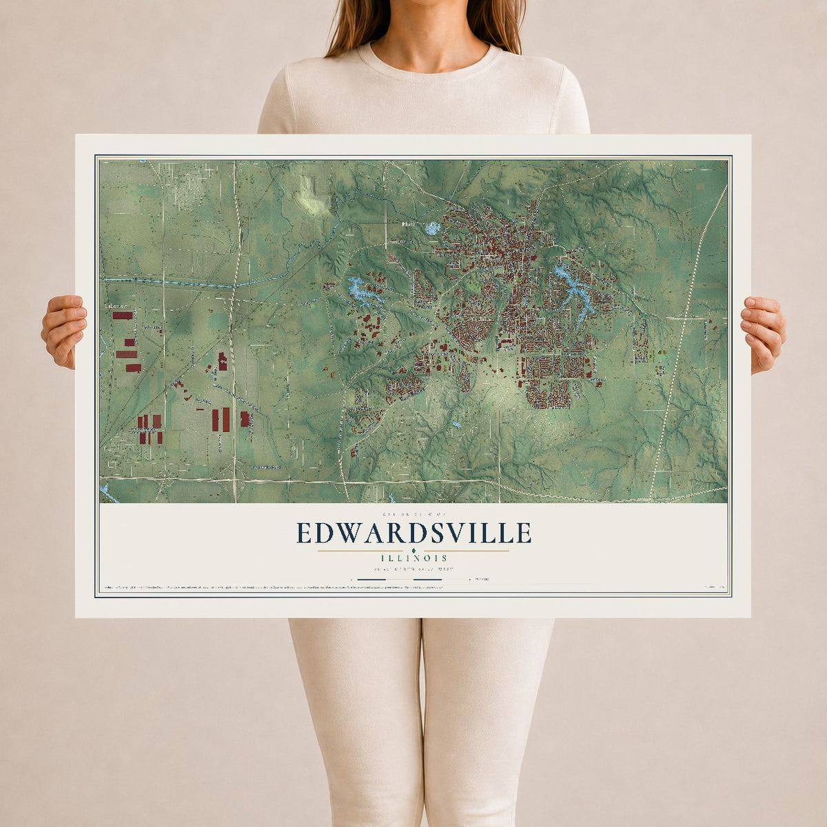 Map of Edwardsville, Illinois, 24 x 36 inch unframed archival matte print