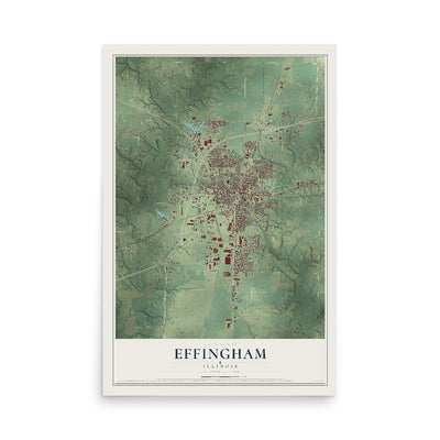 Map of Effingham, Illinois, 12 x 18 inch unframed archival matte print