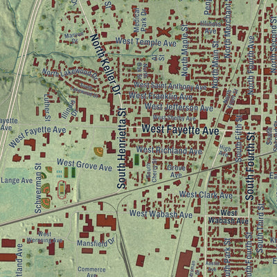 Close-up of the map of Effingham, Illinois print showing street and building detail