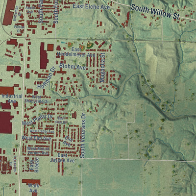 Second close-up of the map of Effingham, Illinois print showing more streets and buildings