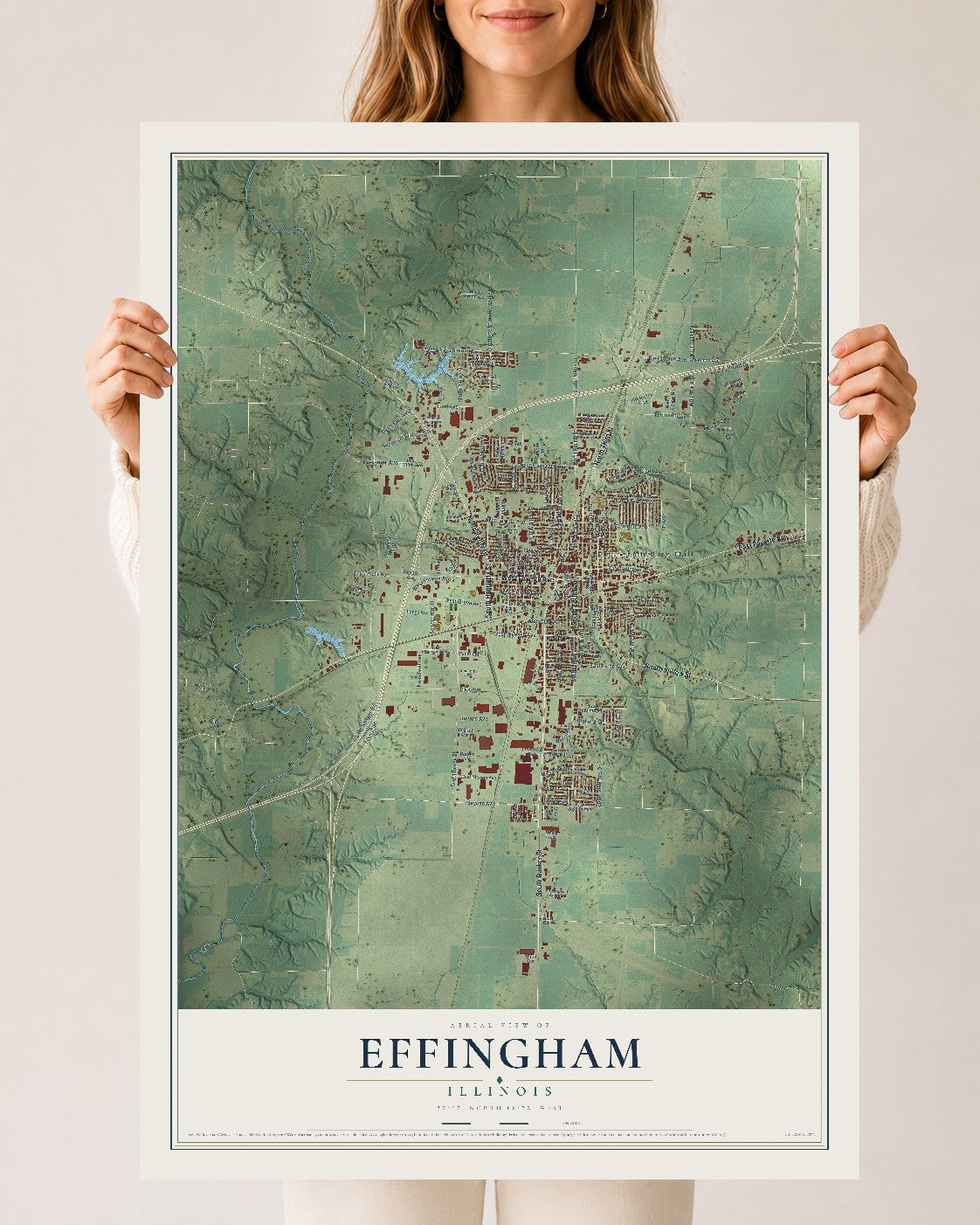 Map of Effingham, Illinois, 24 x 36 inch unframed archival matte print