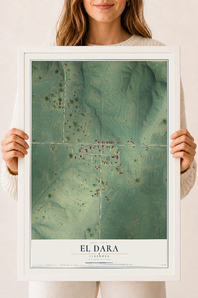 Map of El Dara, Illinois, 18 x 24 inch print in a white wood frame