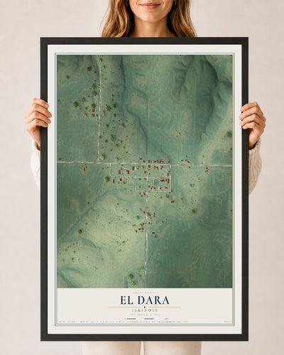 Map of El Dara, Illinois, 24 x 36 inch print in a black wood frame