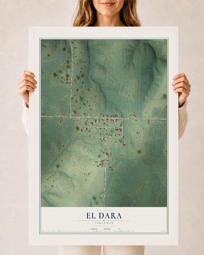 Map of El Dara, Illinois, 24 x 36 inch print in a white wood frame