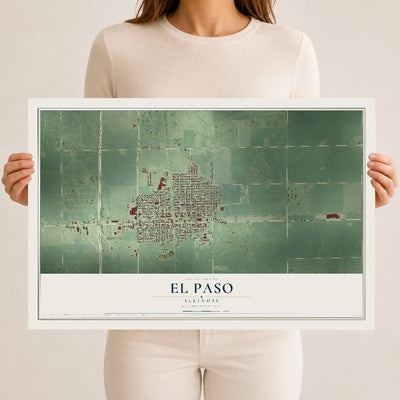Map of El Paso, Illinois, 12 x 18 inch unframed archival matte print