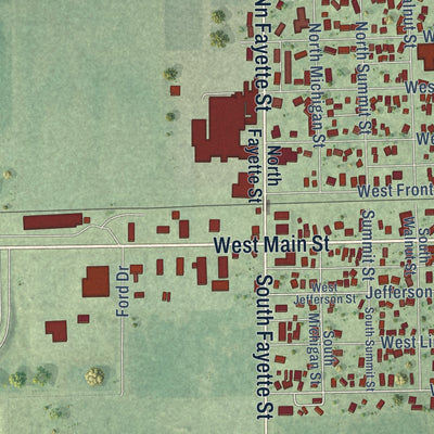 Second close-up of the map of El Paso, Illinois print showing more streets and buildings