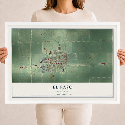 Map of El Paso, Illinois, 18 x 24 inch print in a white wood frame