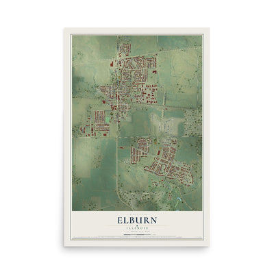 Map of Elburn, Illinois, 12 x 18 inch unframed archival matte print