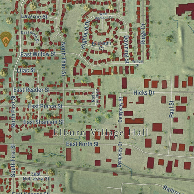 Close-up of the map of Elburn, Illinois print showing street and building detail