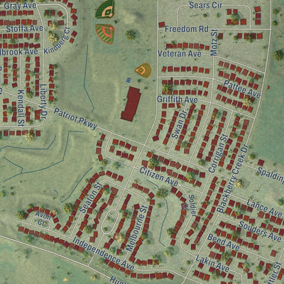Second close-up of the map of Elburn, Illinois print showing more streets and buildings