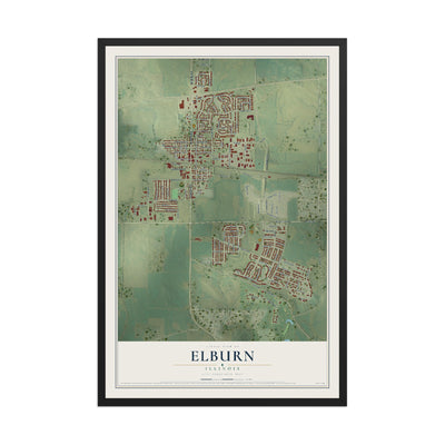 Map of Elburn, Illinois, 12 x 18 inch print in a black wood frame