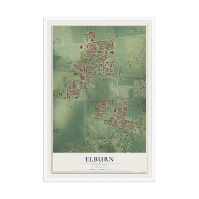 Map of Elburn, Illinois, 12 x 18 inch print in a white wood frame