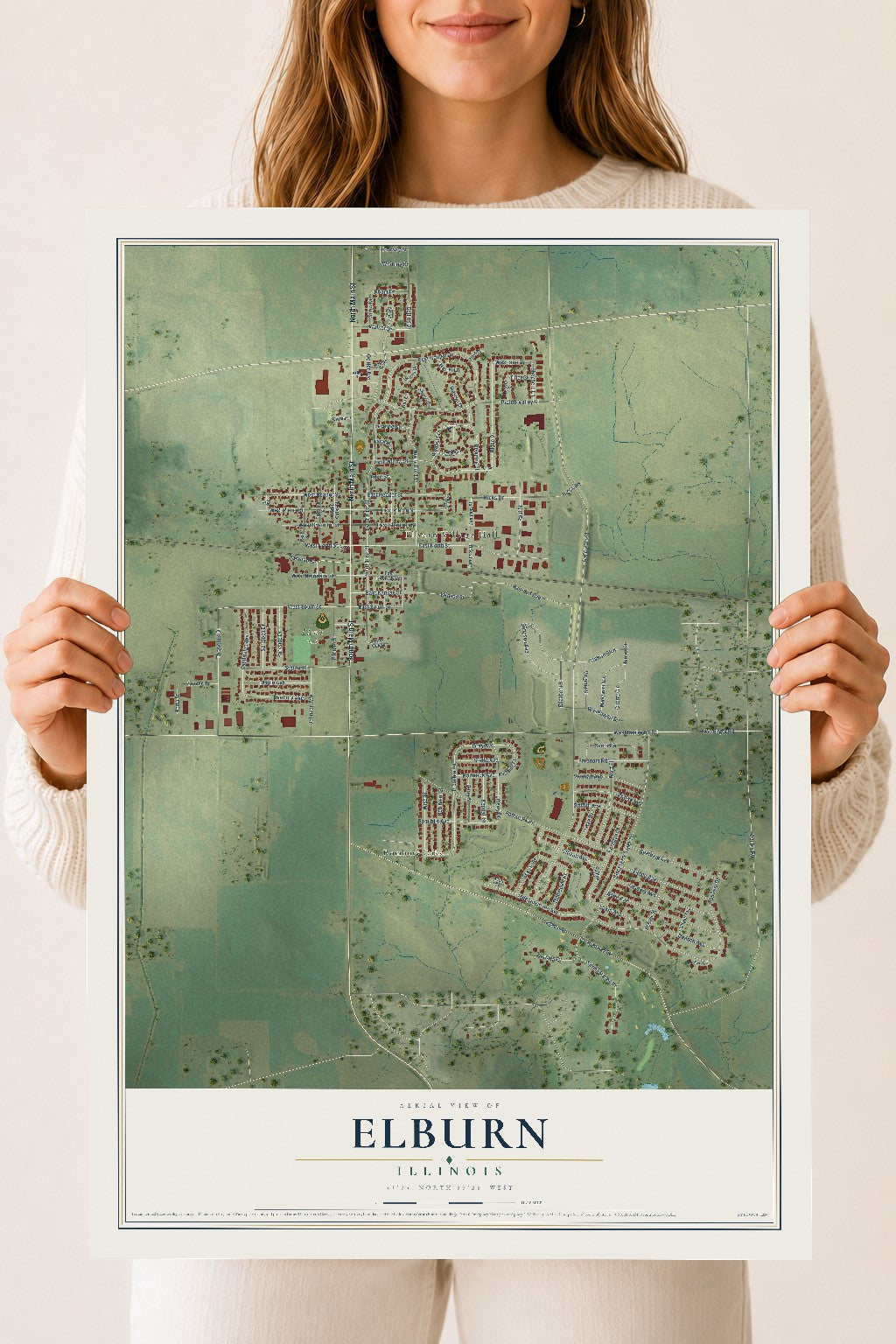 Map of Elburn, Illinois, 18 x 24 inch unframed archival matte print