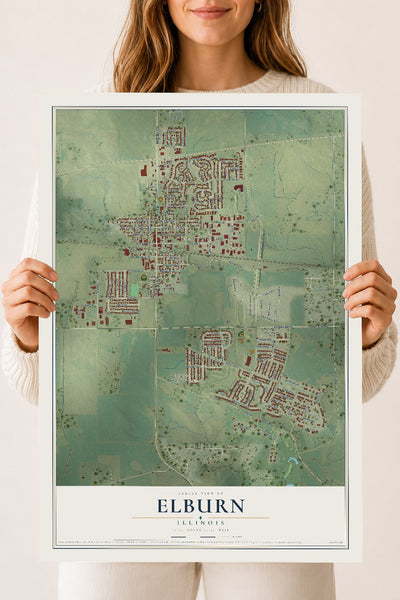 Map of Elburn, Illinois, 18 x 24 inch unframed archival matte print