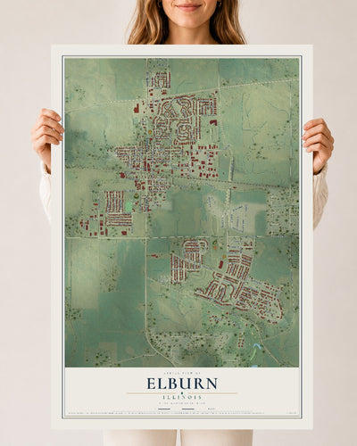 Map of Elburn, Illinois, 24 x 36 inch unframed archival matte print
