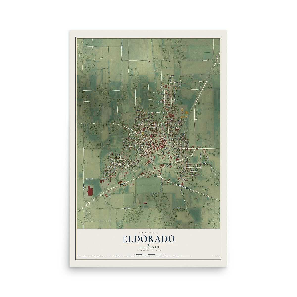 Map of Eldorado, Illinois, 12 x 18 inch unframed archival matte print