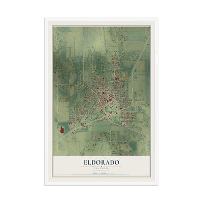 Map of Eldorado, Illinois, 12 x 18 inch print in a white wood frame