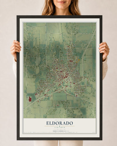 Map of Eldorado, Illinois, 24 x 36 inch print in a black wood frame