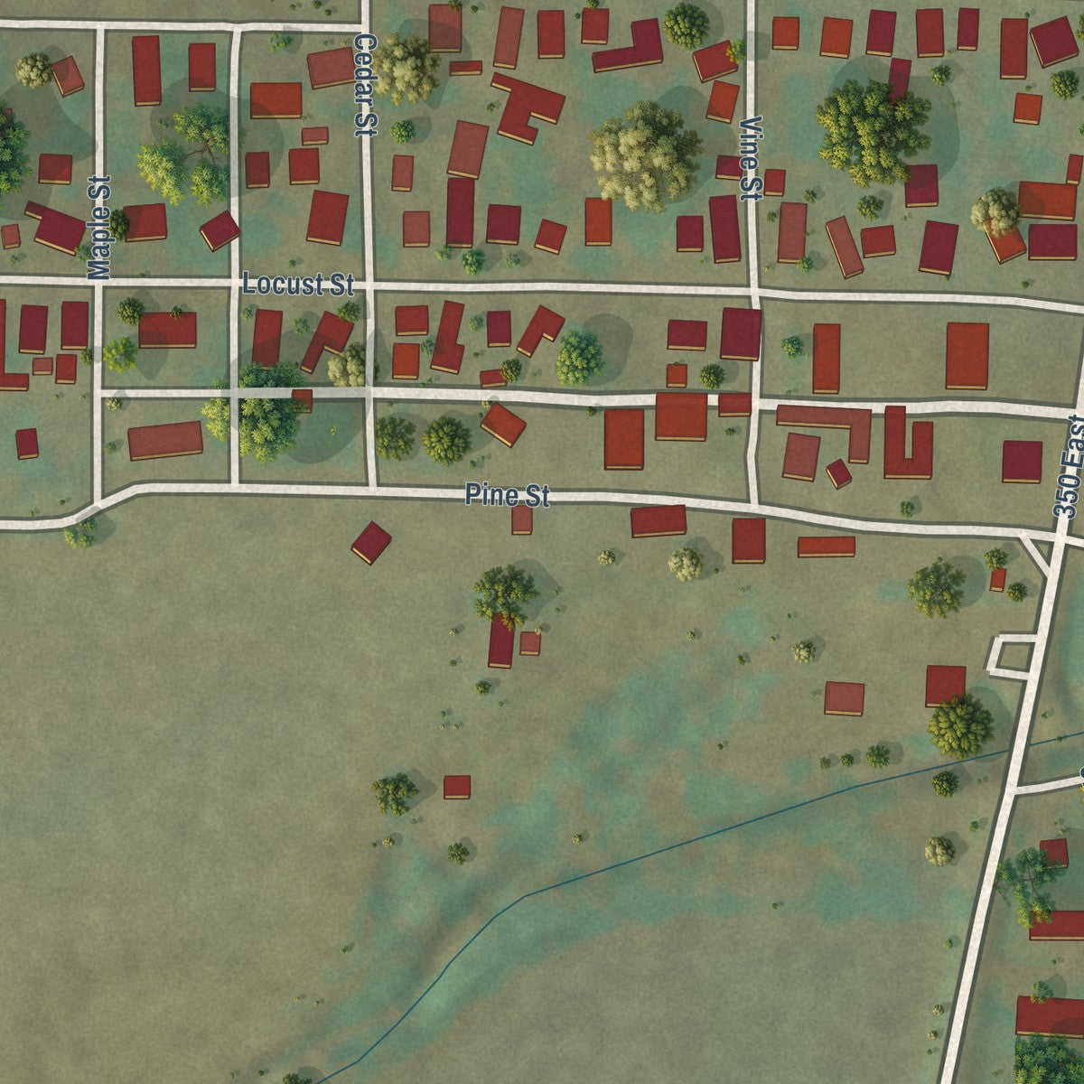 Close-up of the map of Eldred, Illinois print showing street and building detail