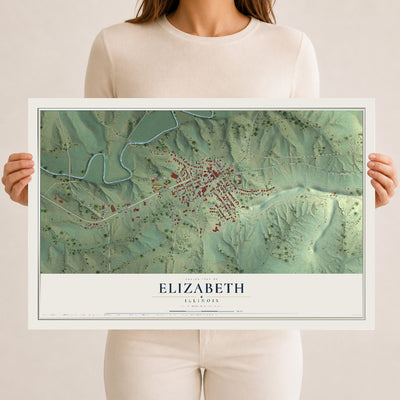 Map of Elizabeth, Illinois, 12 x 18 inch unframed archival matte print