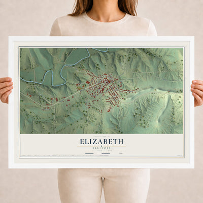 Map of Elizabeth, Illinois, 18 x 24 inch print in a white wood frame