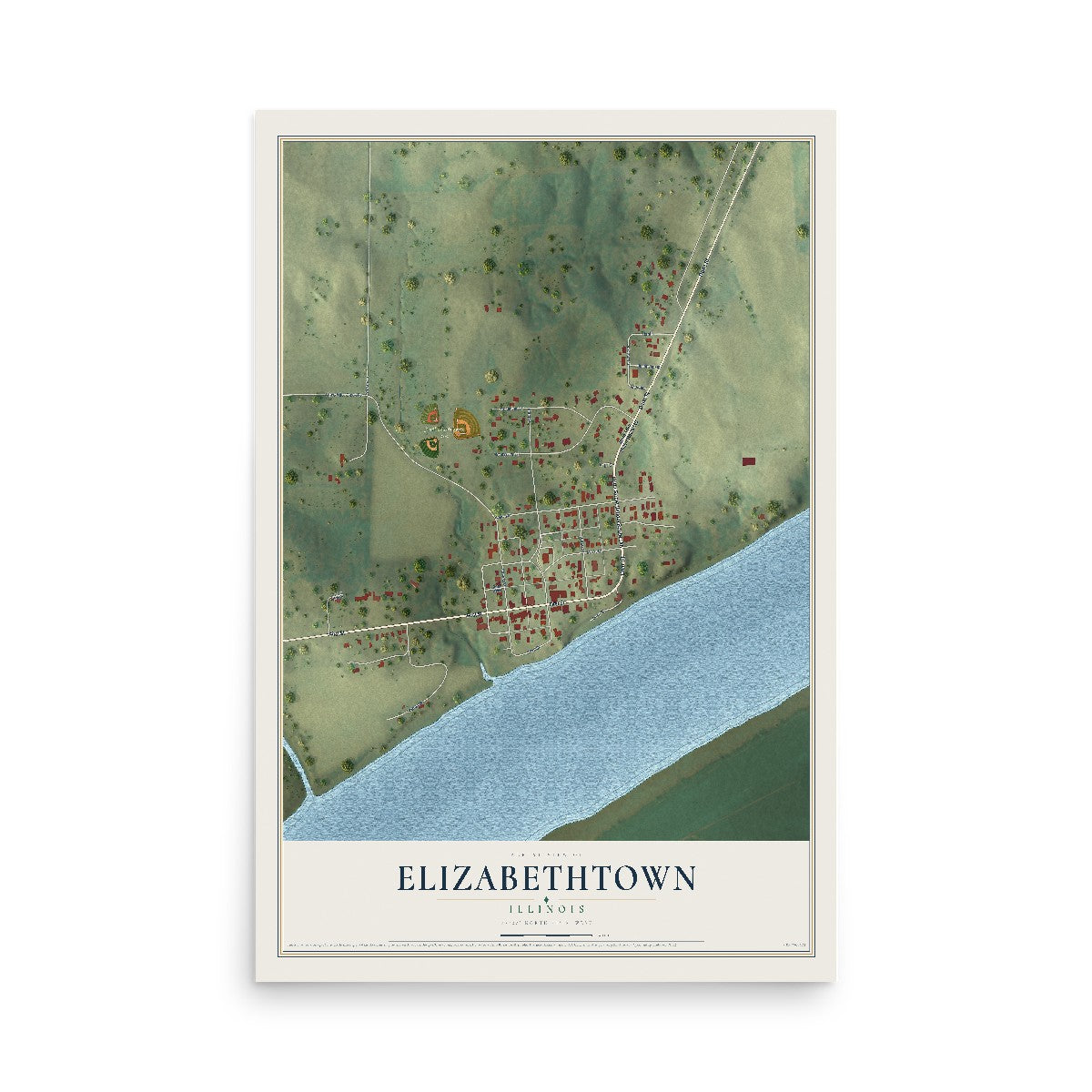Map of Elizabethtown, Illinois, 12 x 18 inch unframed archival matte print