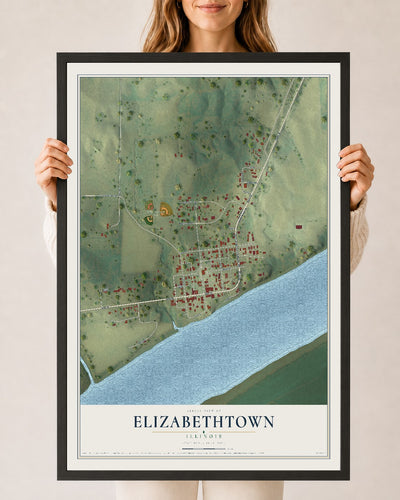Map of Elizabethtown, Illinois, 24 x 36 inch print in a black wood frame