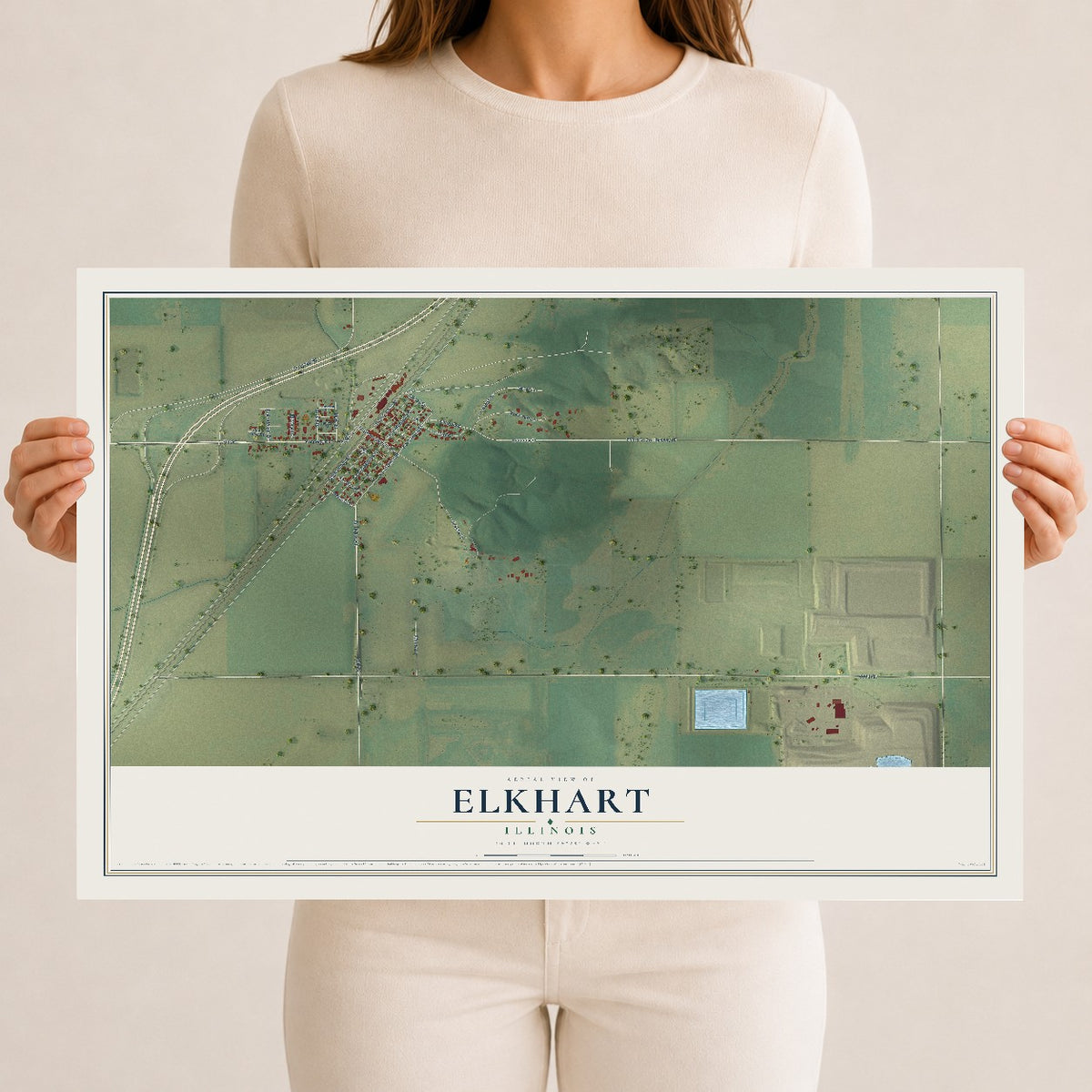 Map of Elkhart, Illinois, 12 x 18 inch unframed archival matte print