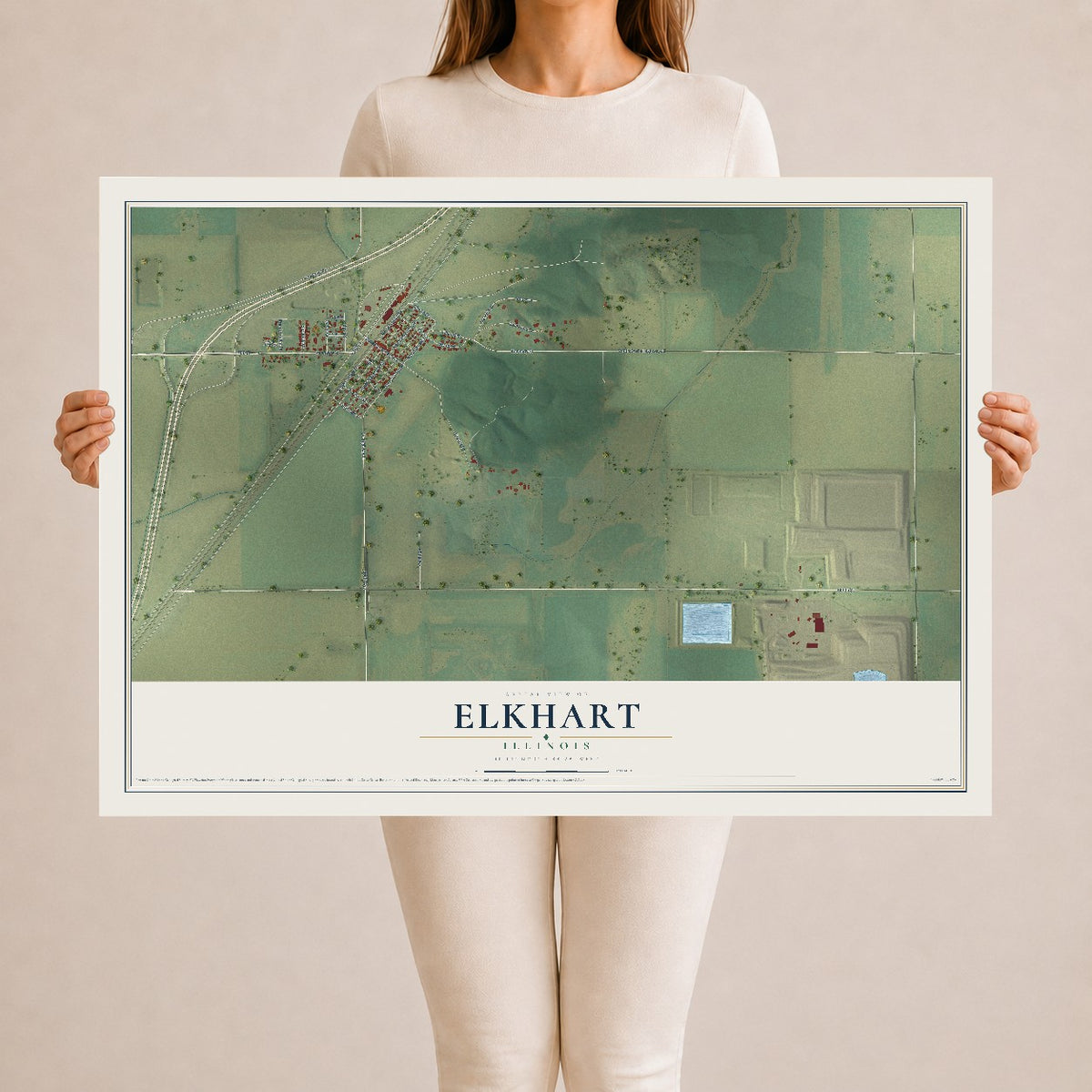 Map of Elkhart, Illinois, 24 x 36 inch unframed archival matte print