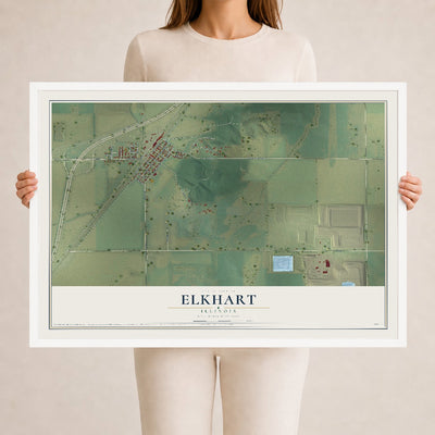 Map of Elkhart, Illinois, 24 x 36 inch print in a white wood frame