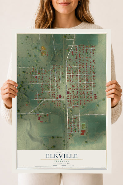 Map of Elkville, Illinois, 18 x 24 inch unframed archival matte print