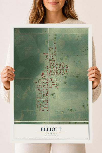 Map of Elliott, Illinois, 18 x 24 inch unframed archival matte print