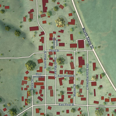 Close-up of the map of Ellis Grove, Illinois print showing street and building detail