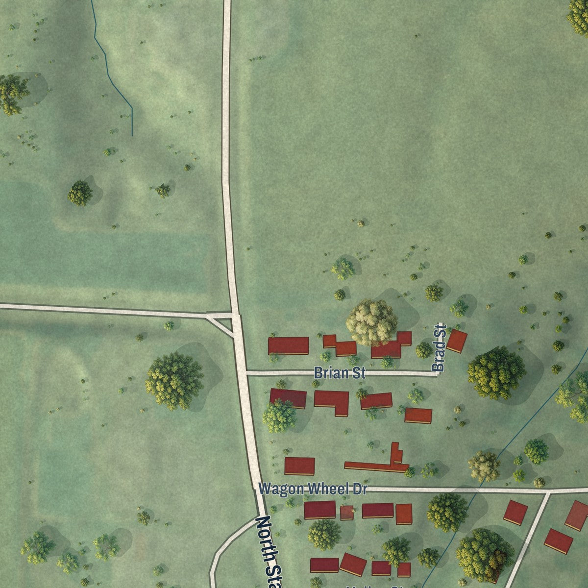 Second close-up of the map of Ellis Grove, Illinois print showing more streets and buildings