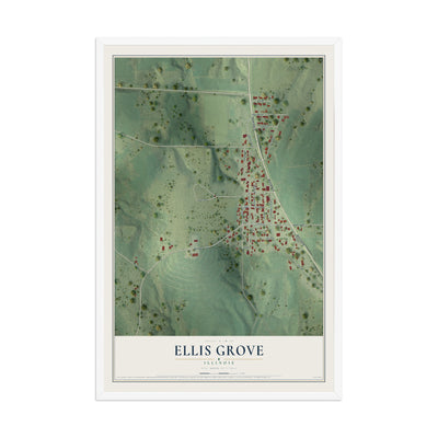 Map of Ellis Grove, Illinois, 12 x 18 inch print in a white wood frame